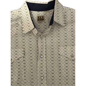 ELY Cattleman Western Shirt Men’s XL White Pearl Snap Geometric Print